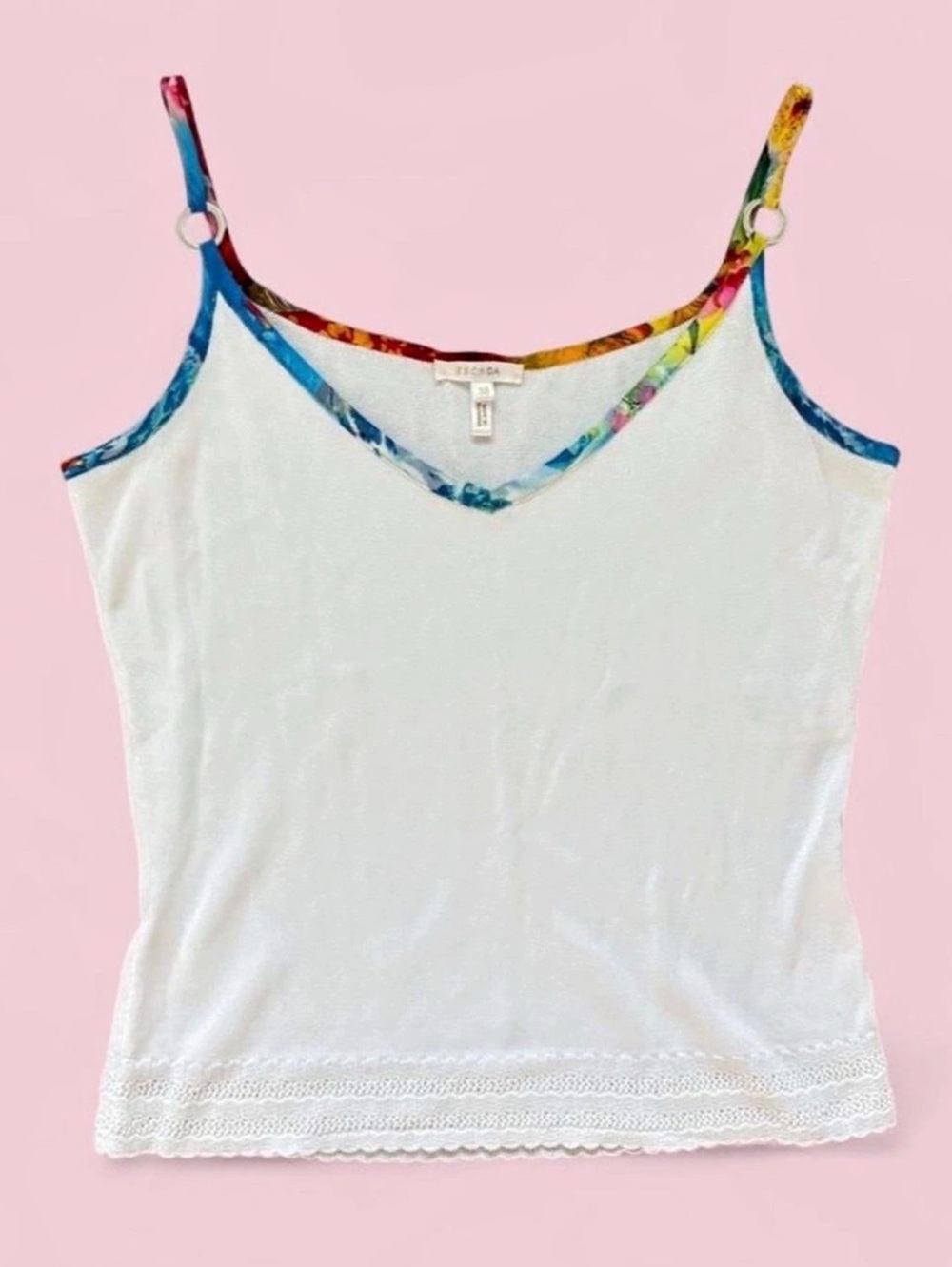 Escada Women’s White Floral Trim Camisole Tank EU 38 US 8 Medium Y2K Designer